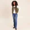 Gilet droit sans manches fausse fourrure vert kaki femme