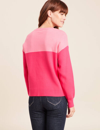 Pull col rond manches longues rose fushia femme