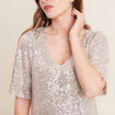 Robe évasée sequins couleur or femme