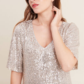 Robe évasée sequins couleur or femme