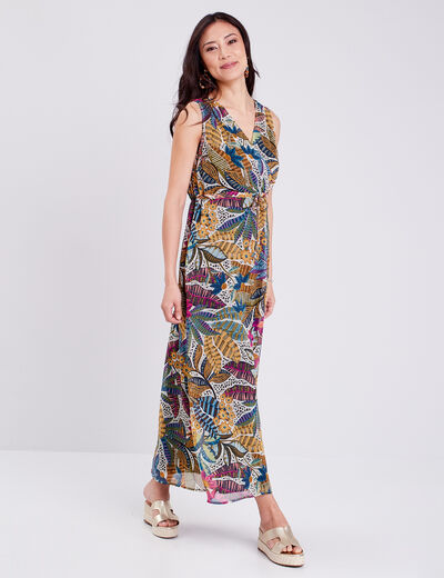 Robe longue droite fluide mauve femme