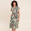 Robe fluide col chemise manches courtes vert femme
