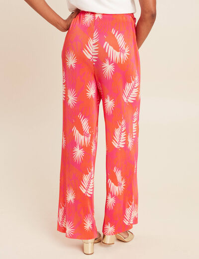 Pantalon coupe large taille haute pliss&eacute; rouge femme