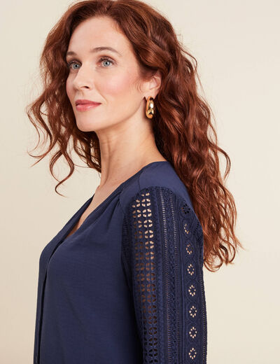 Blouse manches 3/4 bleu marine femme