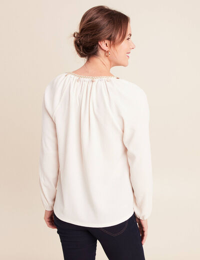 Blouse col tunisien manches longues ecru femme