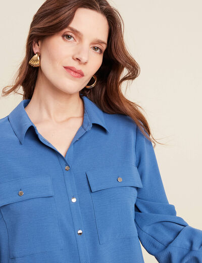 Chemise manches longues bleu foncé femme