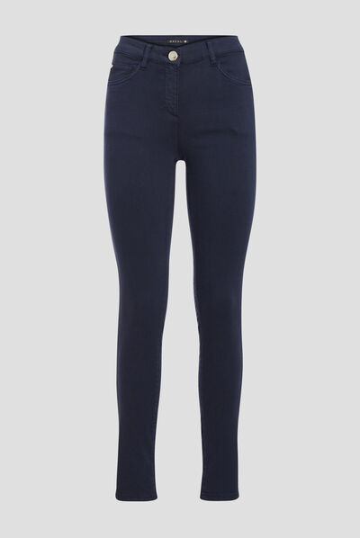 Pantalon léger taille basculée long bleu marine femme