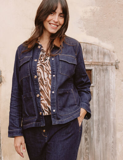 Veste droite &agrave; manches longues denim brut femme