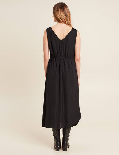 Robe midi évasée satin noir femme