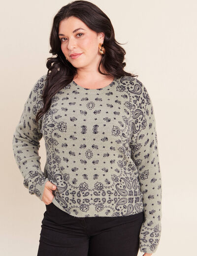 Pull col rond vert femme