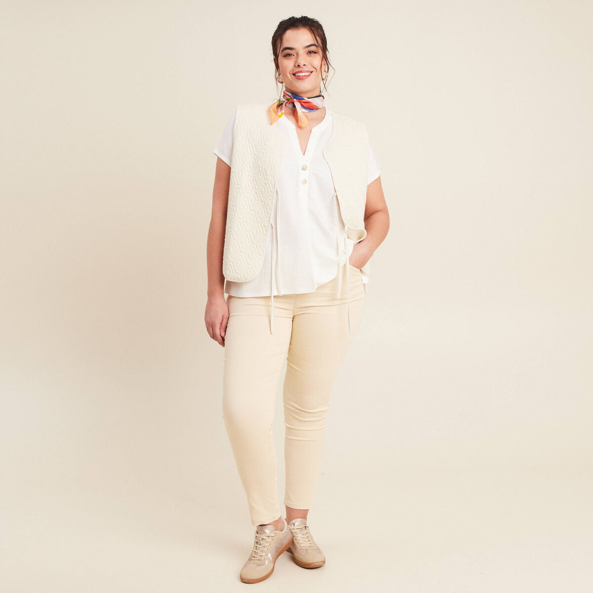 Pantalon léger taille standard 7/8ème ivoire femme