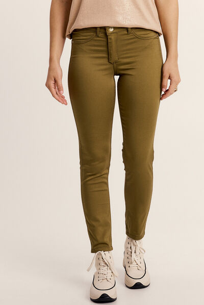 Pantalon enduit réversible couleur bronze femme