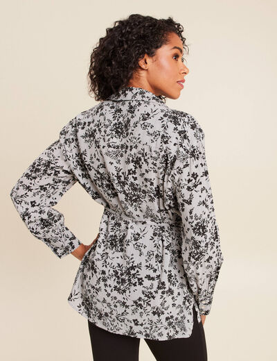 Tunique ceintur&eacute;e col chemise fluide noir femme