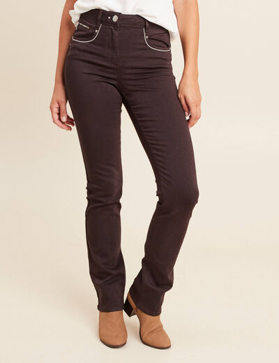 Pantalon droit taille haute marron fonc&eacute; femme