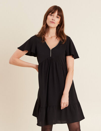 Robe évasée manches courtes noir femme