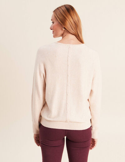 Pull col rond manches longues beige femme