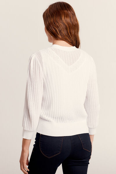 Gilet manches longues ajouré blanc femme