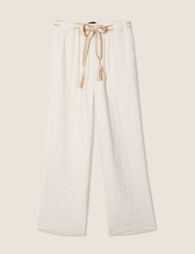 Pantalon large fluide ceinturé ivoire femme