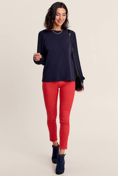 Pantalon léger taille standard 7/8ème rouge femme
