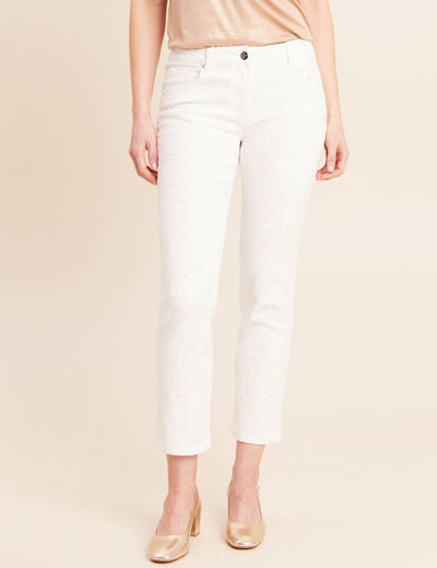 Jean coupe droite 7/8&egrave;me taille bascul&eacute;e blanc femme