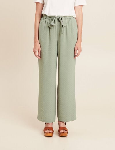 Pantalon flou droit 7/8ème vert clair femme