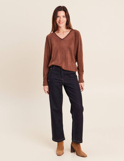 Pull manches longues marron femme