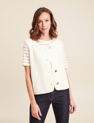 Gilet sans manches sans col ecru femme