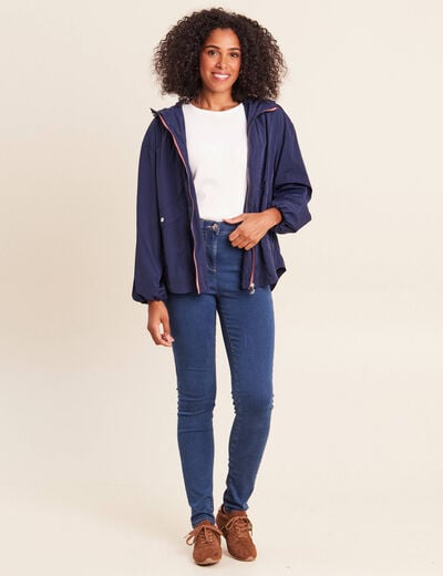 Parka ample doubl&eacute;e avec capuche bleu marine femme