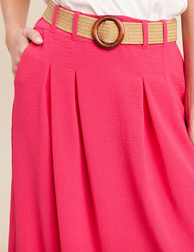 Jupe longue évasée ceinturée rouge corail femme
