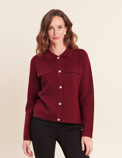 Veste col chemise manches longues bordeaux femme