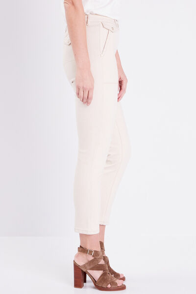 Pantalon ajusté avec rabats ivoire femme