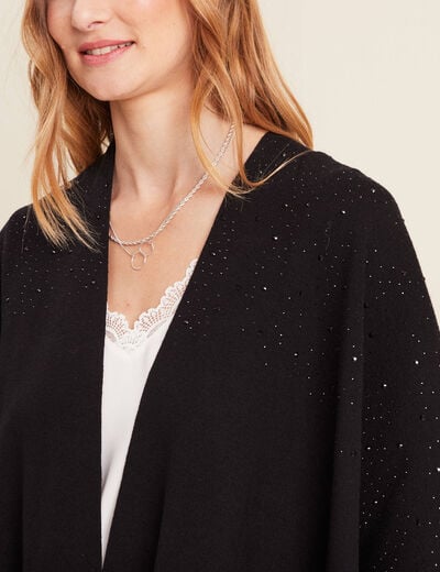 Poncho mi-long avec strass noir femme