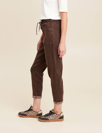 Jean large à coulisse marron foncé femme