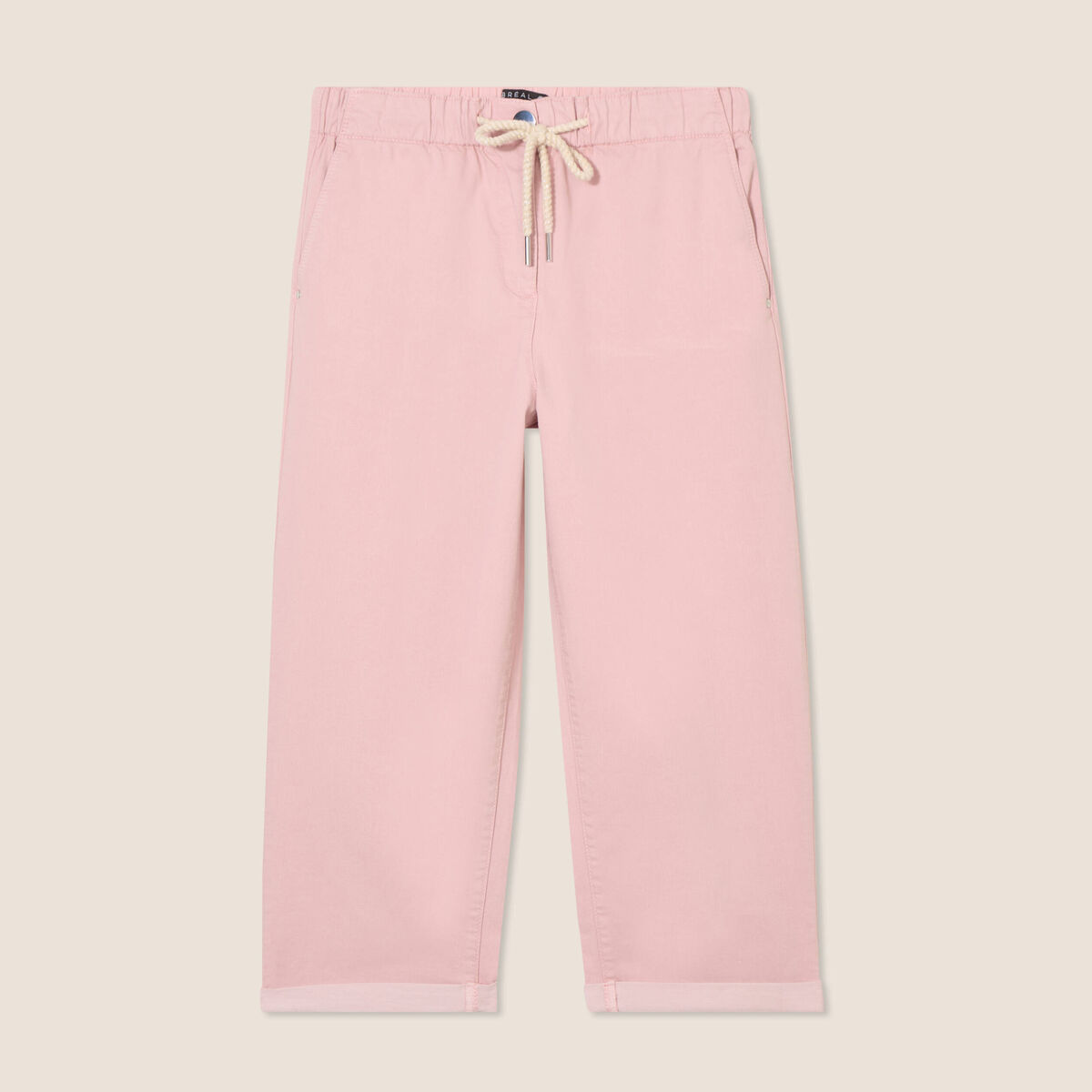 Pantacourt large taille haute rose pastel femme