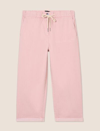 Pantacourt large taille haute rose pastel femme