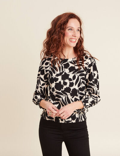 T-shirt manches 3/4 noir femme