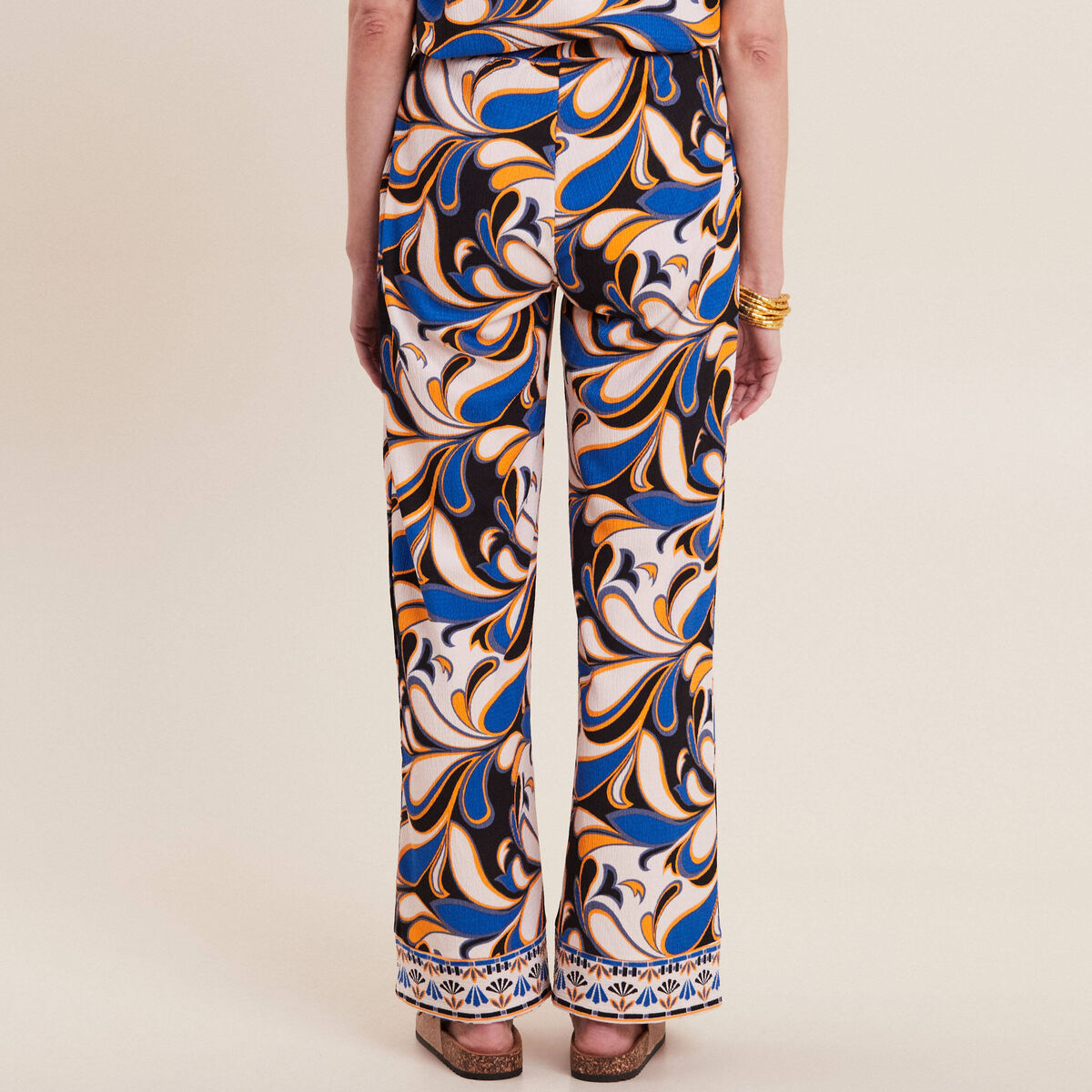 Pantalon large à coulisse bleu femme