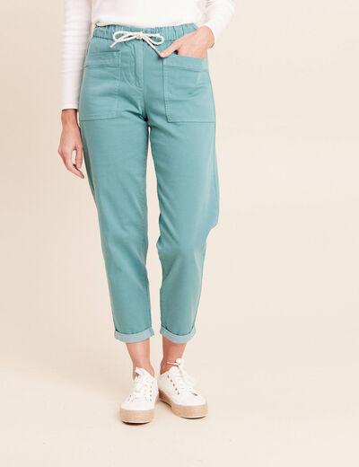 Pantalon coupe mom 7/8&egrave;me bleu turquoise femme