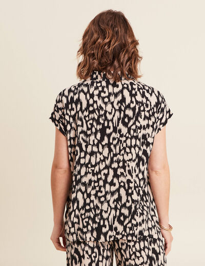 Chemise crêpe manches courtes noir femme