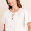 Blouse col tunisien manches courtes ecru femme