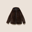 Manteau en fausse fourrure &agrave; capuche marron femme