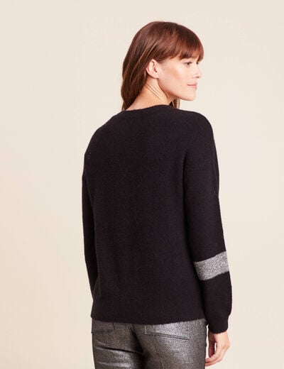 Pull col bateau manches longues noir femme