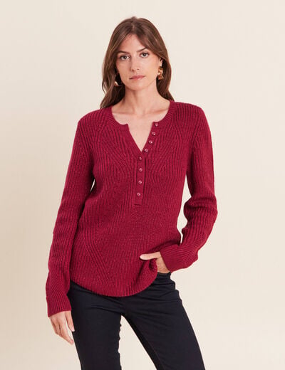 Pull manches longues rouge fonc&eacute; femme