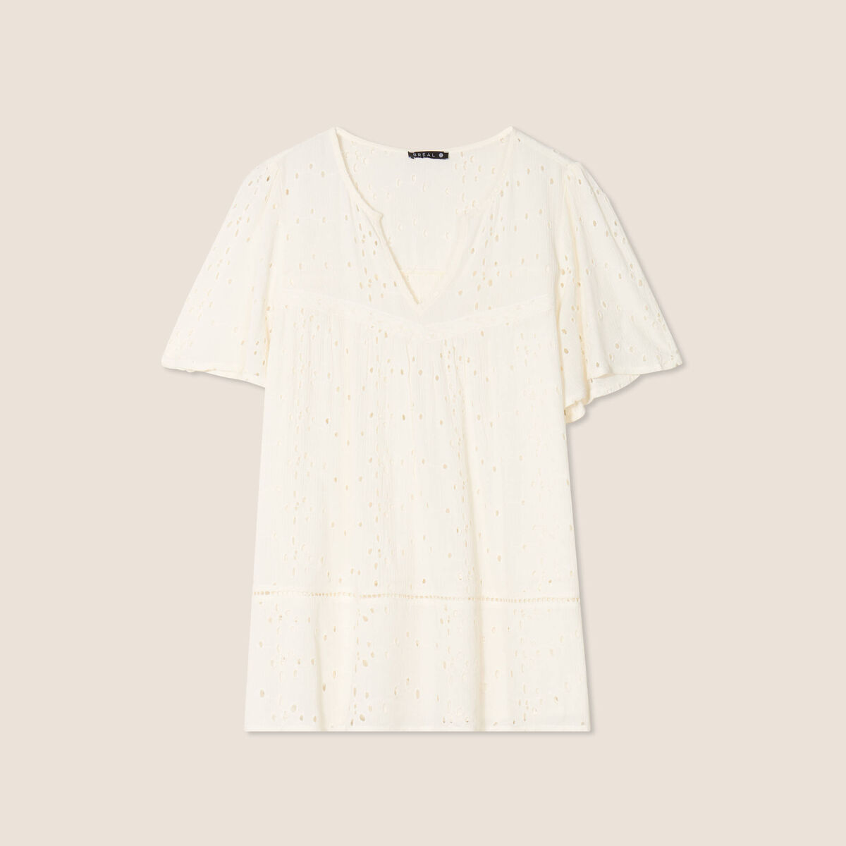 Blouse ample manches courtes ecru femme