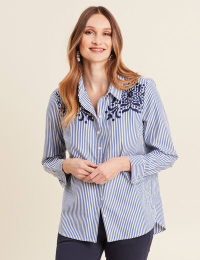 Chemise manches longues brodée bleu femme