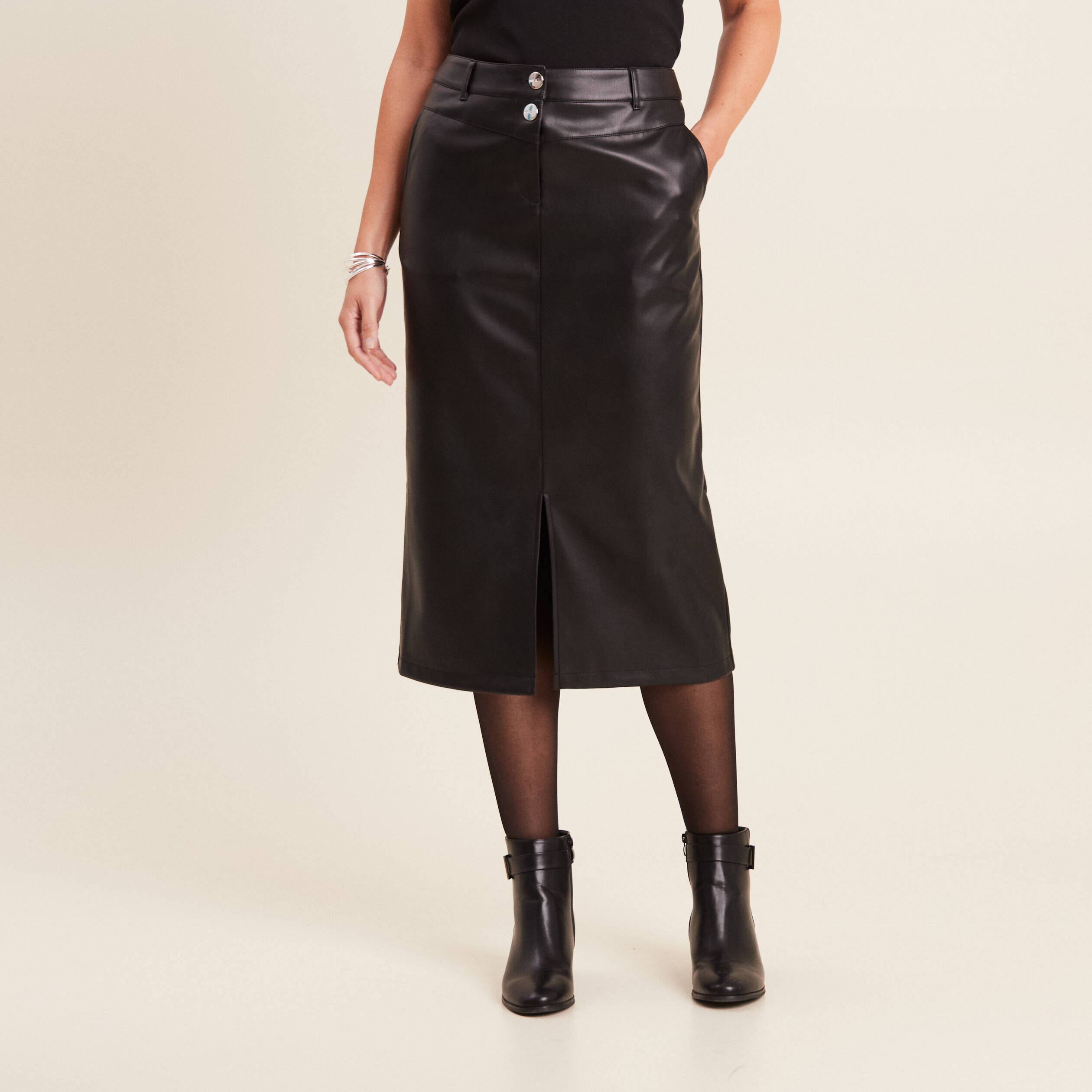 Jupe Crayon BREAL En 38 - Noir Jacquard élégant, Style Mini-jupe - Occasion En Très Bon état