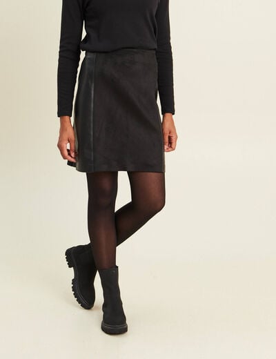 Jupe trap&egrave;ze courte aspect daim noir femme