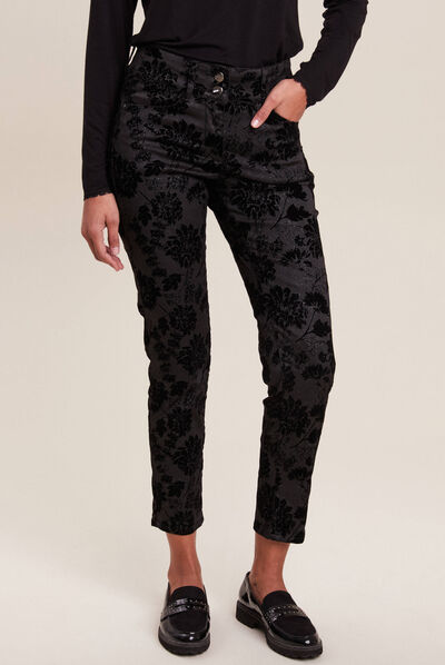 Pantalon ajusté enduit 7/8ème noir femme