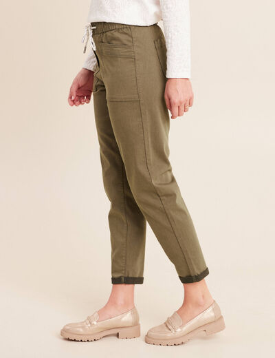Pantalon coupe mom 7/8&egrave;me vert kaki femme