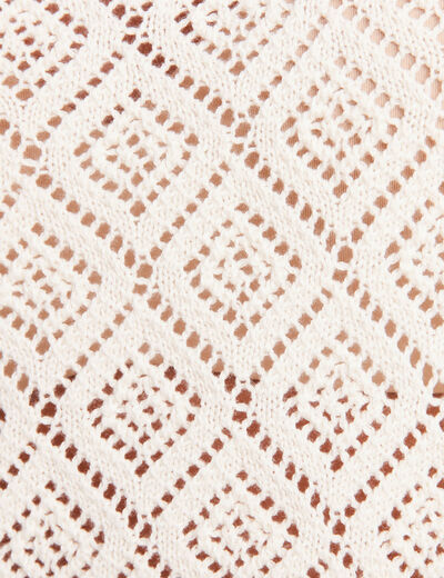 Pull manches longues ajouré ecru femme